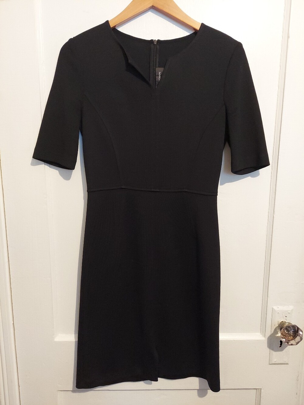 St. John Sheath Dress Womens 2 Black Caviar Milano Knit Midi Cocktail Career